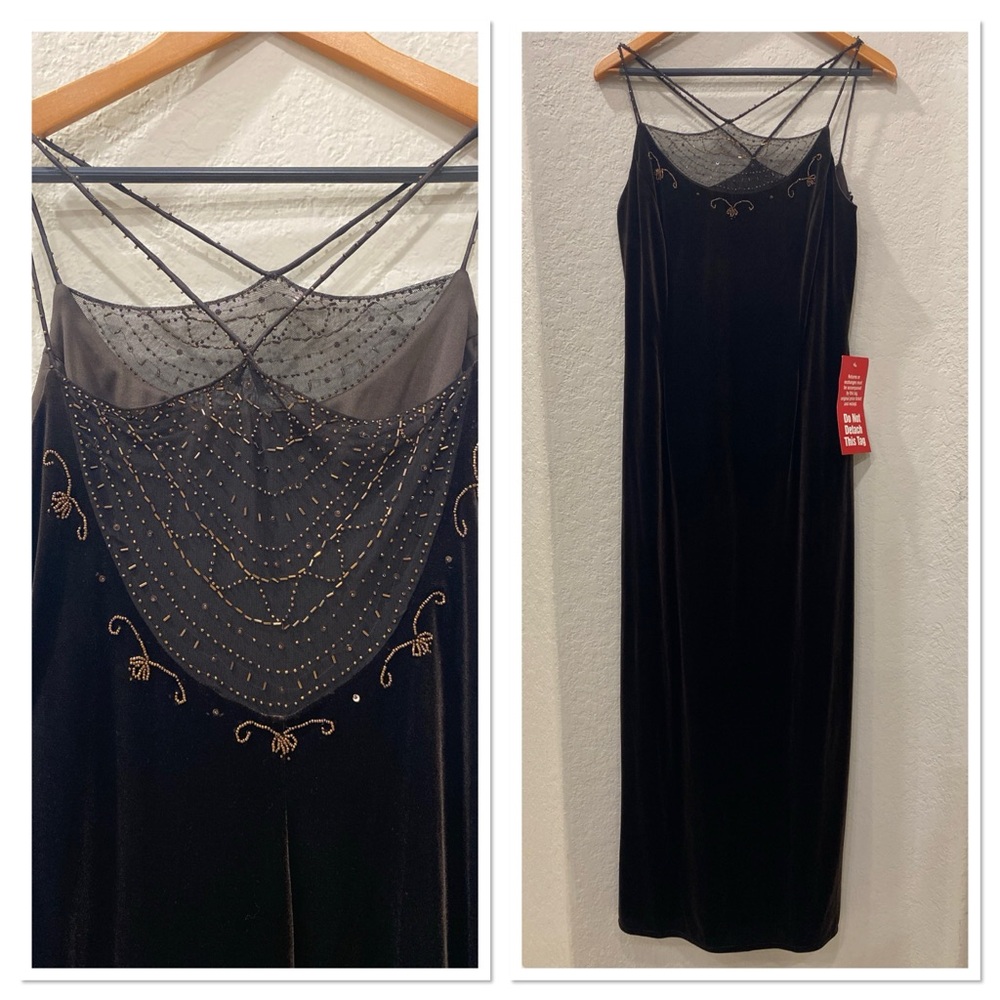 NWT Ronni Nicole Velvet Brown Beaded Long Evening Dress Size 12 Y2K